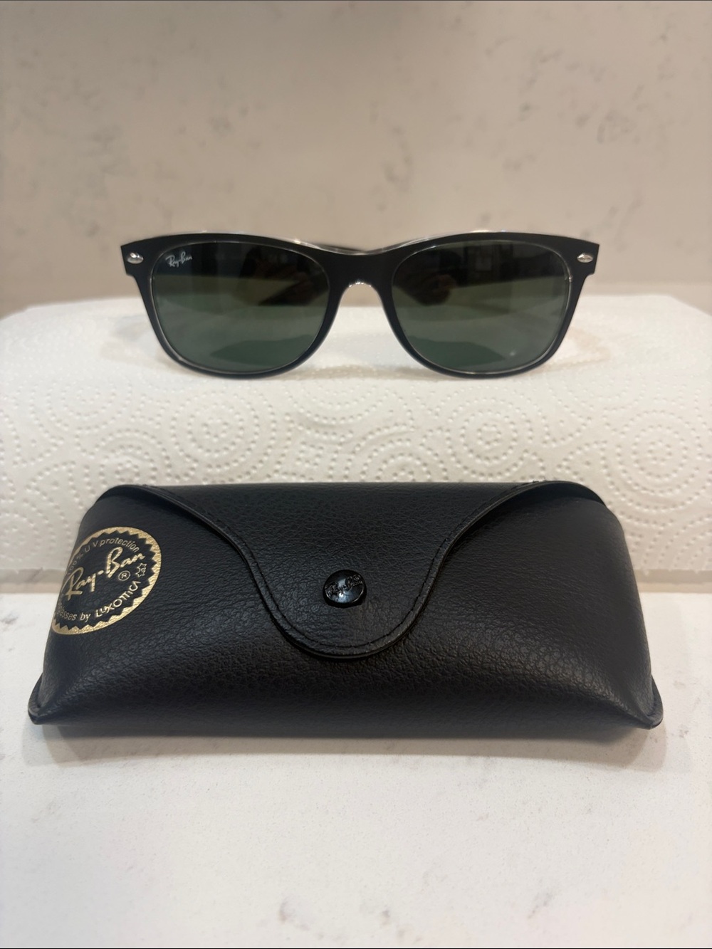 Ray-Ban Black Frame Sunglasses with Green Lenses